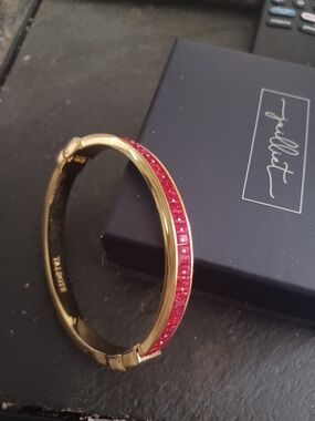 Talbots Gold-Tone Bangle with Red Channel-Set Stones